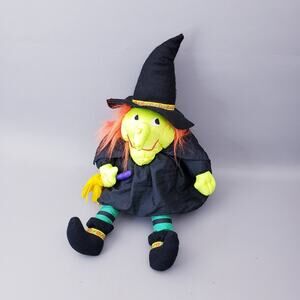 Vtg 1994 Green Witch Plush 21” Nylon Parachute Halloween Decor Stuffed Doll